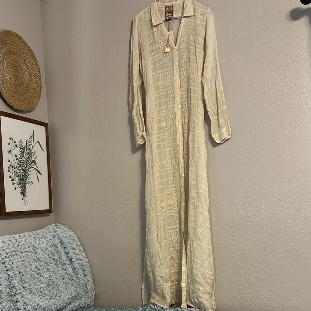 Johnny Was Tan Buttoned Long Sleeve Gown